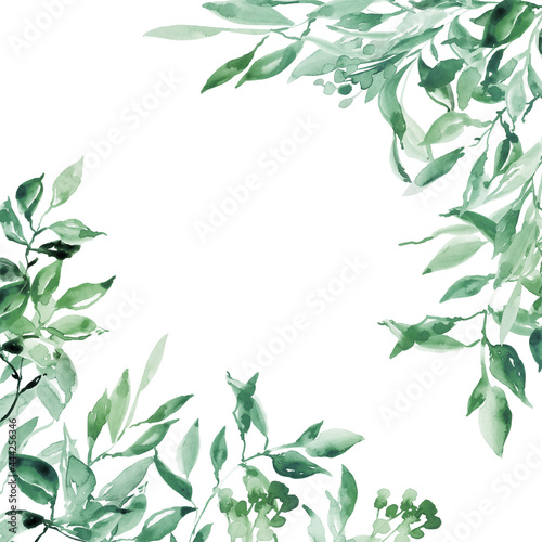 Watercolor greenery frame. Eucalyptus leaves borders for wedding invitations, cards, logo, Natural green border, Sage green wedding template