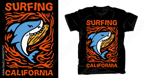 Shark surfboard illustration t-shirt design