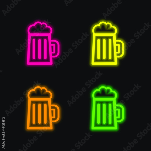 Beer Drink Jar Outline four color glowing neon vector icon