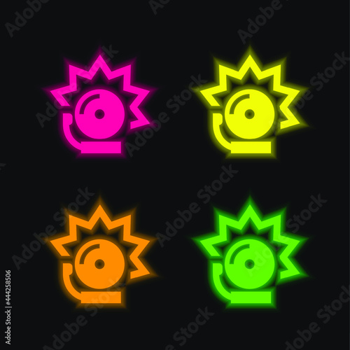 Alarm Sign four color glowing neon vector icon
