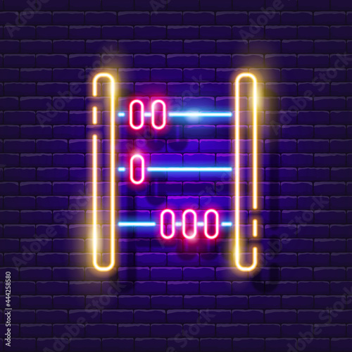Abacus for arithmetic calculations neon sign. Calculator glowing icon. Vector illustration for design. Mathematics concept.