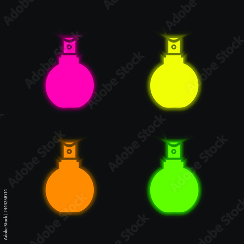 Bathroom Spray Bottle four color glowing neon vector icon