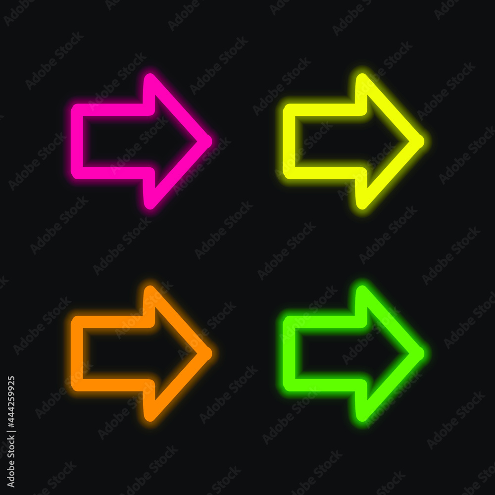 Arrow Pointing To Right Hand Drawn Symbol four color glowing neon vector icon Arrow Pointing To Right Hand Drawn Symbol four color glowing neon vector icon