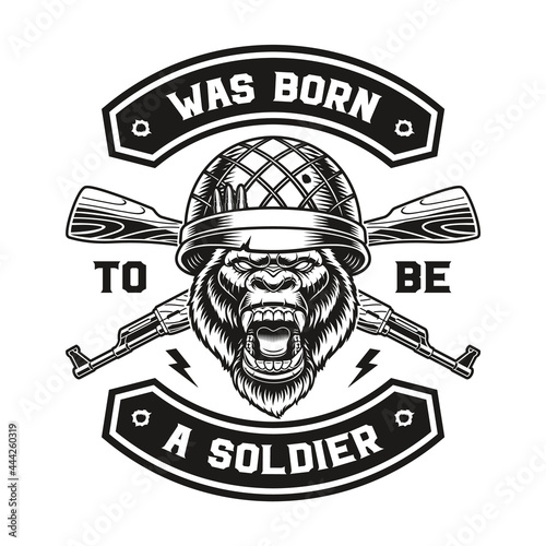 a vector illustration of a gorilla soldier t-shirt design.