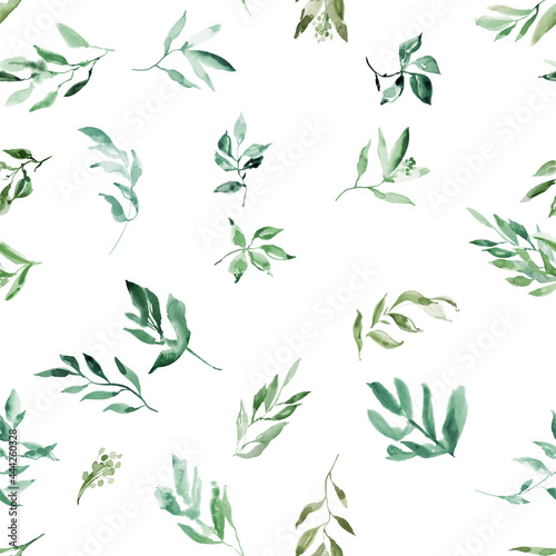 Watercolor greenery seamless pattern for fabric. Woodland greenery  seamless paper  Green leaf natural repeat  eucalyptus green background seamless