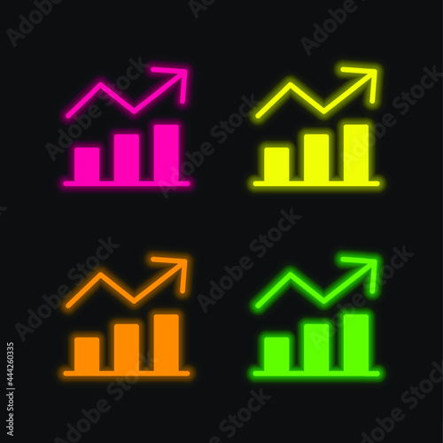 Analytics four color glowing neon vector icon