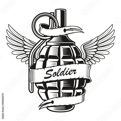 a vector illustration of a grenade with wings