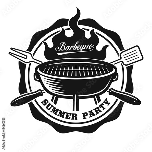 A vintage badge with a BBQ grill