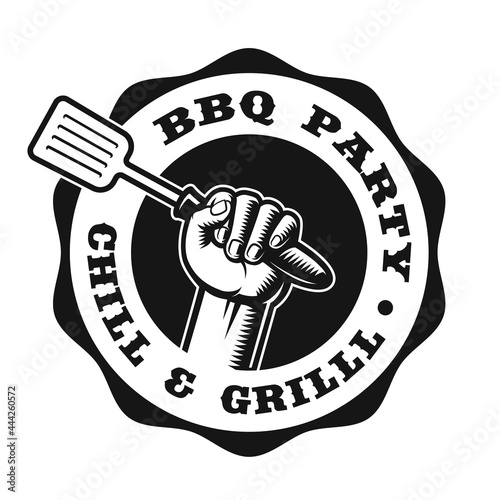 A black and white vintage badge for a BBQ theme