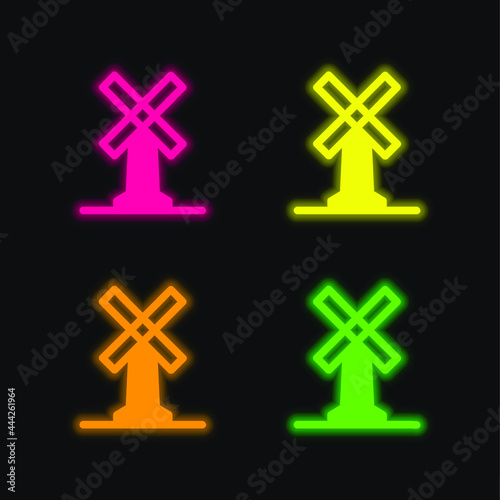 Big Windmill four color glowing neon vector icon