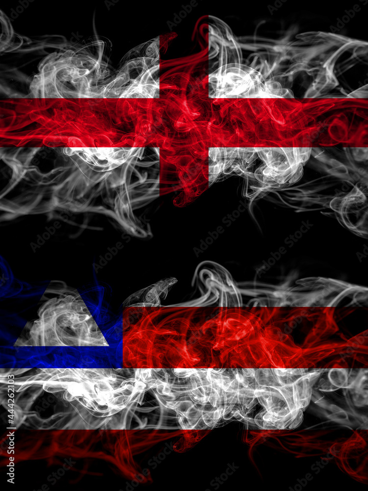 Flag of England, English and Bahia, Brazil countries with smoky effect Flag of England, English and Bahia, Brazil countries with smoky effect