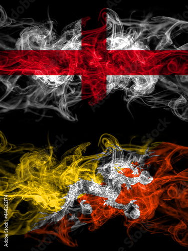 Flag of England, English and Bhutan, Bhutanese countries with smoky effect