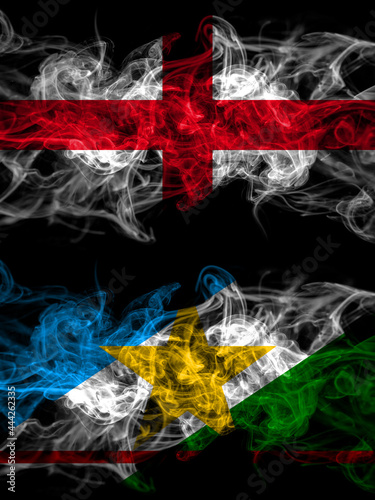 Flag of England, English and Brazil, Brazilian, Roraima countries with smoky effect