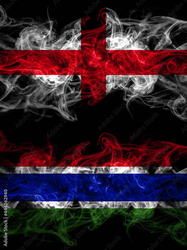 Flag of England, English and Gambia, Gambian countries with smoky effect Flag of England, English and Gambia, Gambian countries with smoky effect
