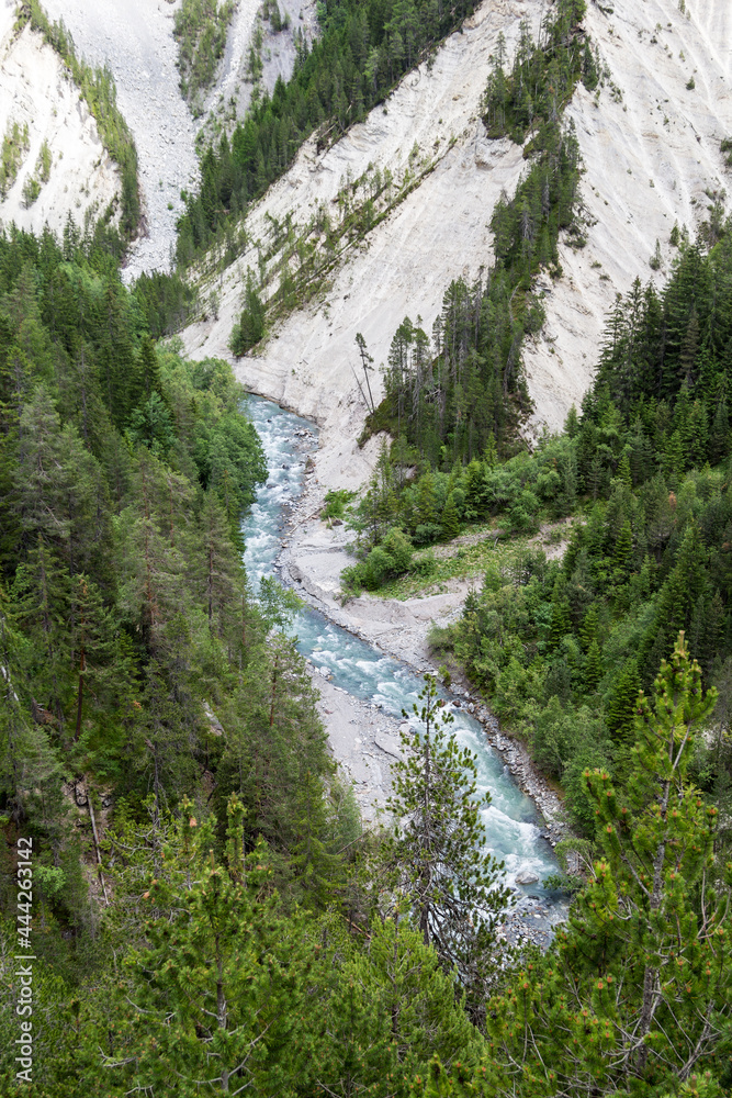 The Landwasser Canyon flowing in the Alps mountain in Canton Grisons, Switzerland