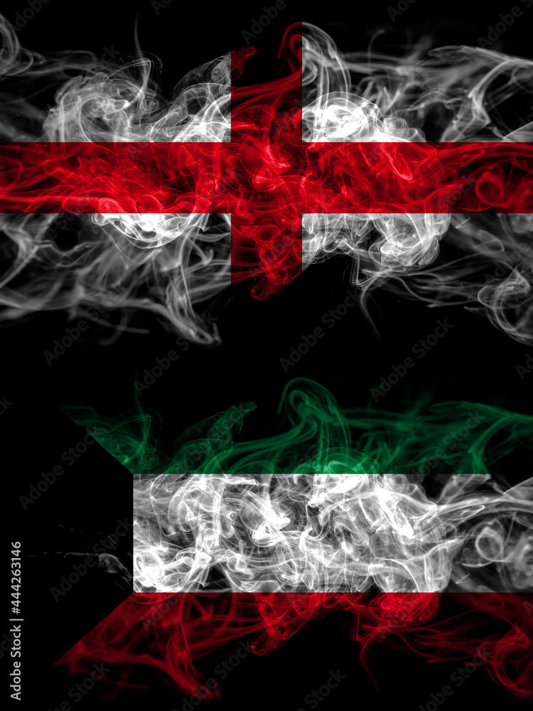Flag of England, English and Kuwait, Kuwaiti countries with smoky effect