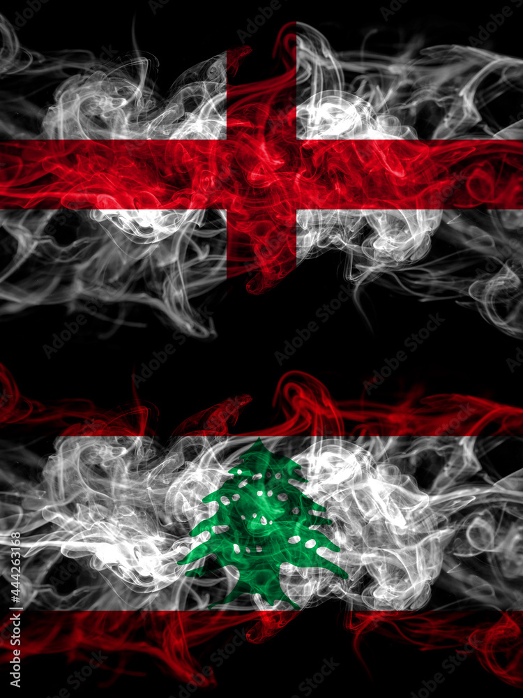 Flag of England, English and Lebanon, Lebanese countries with smoky effect Flag of England, English and Lebanon, Lebanese countries with smoky effect