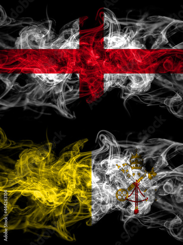 Flag of England, English and Italy, Italian, Vatican countries with smoky effect
