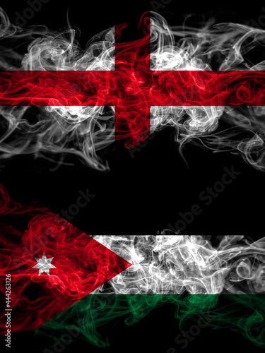 Flag of England, English and Jordan, Jordanian countries with smoky effect