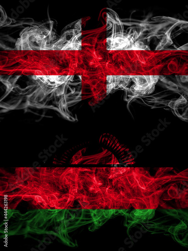 Flag of England  English and Malawi countries with smoky effect