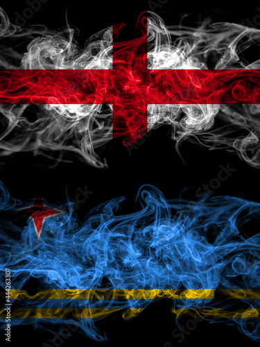 Flag of England, English and Netherlands, Dutch, Holland, Aruba countries with smoky effect
