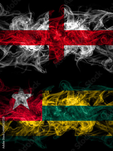 Flag of England, English and Togo countries with smoky effect