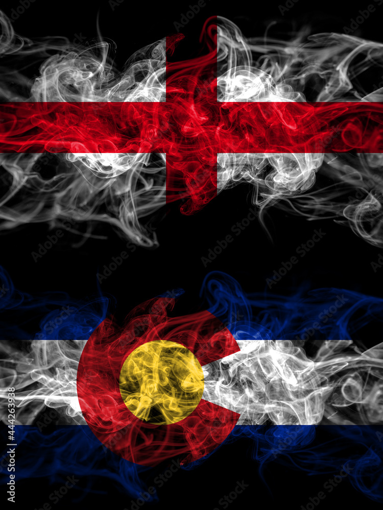 Flag of England, English and United States of America, America, US, USA, American, Colorado countries with smoky effect Flag of England, English and United States of America, America, US, USA, American, Colorado countries with smoky effect