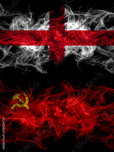 Flag of England, English and USSR, Soviet, Russia, Russian, Communism countries with smoky effect