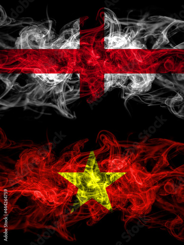 Flag of England, English and Vietnam countries with smoky effect