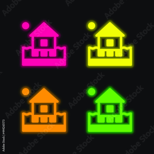 Beach Hotel four color glowing neon vector icon