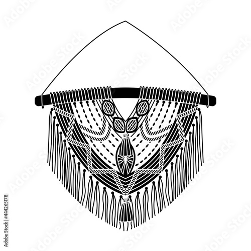 Vector illustration of macrame mural in boho style. Simple style