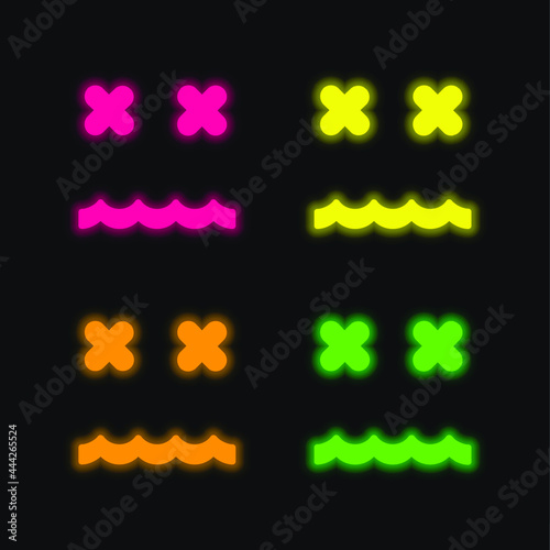Annulled Emoticon Square Face four color glowing neon vector icon