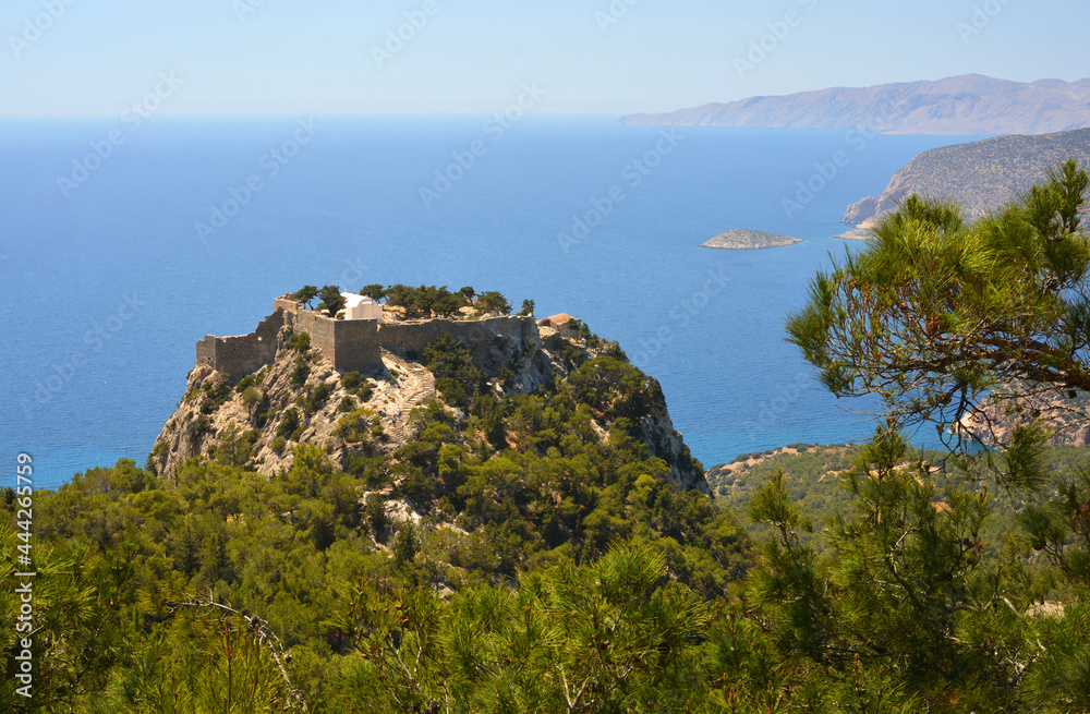 View to the ancient medieval castle Monolithos, Rhodes island, Greece