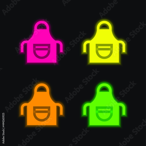 Apron four color glowing neon vector icon