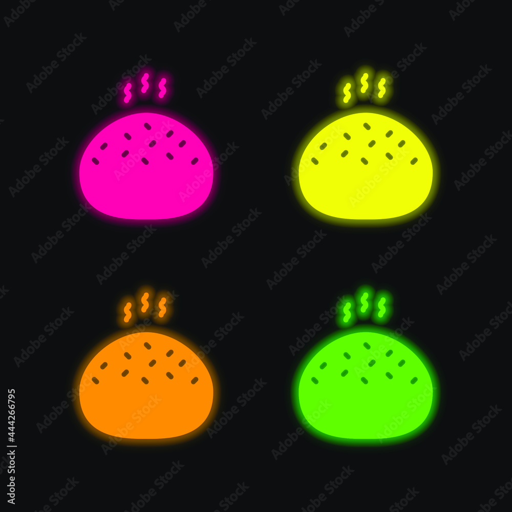 Fototapeta premium Bread Roll four color glowing neon vector icon