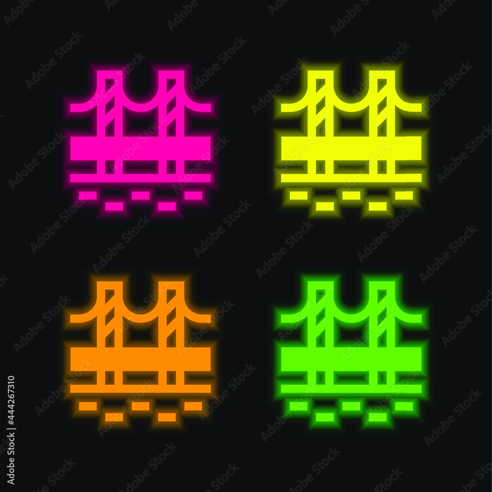 Obraz premium Bridge four color glowing neon vector icon