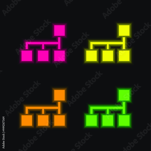 Blocks Scheme Of Squares And Lines four color glowing neon vector icon
