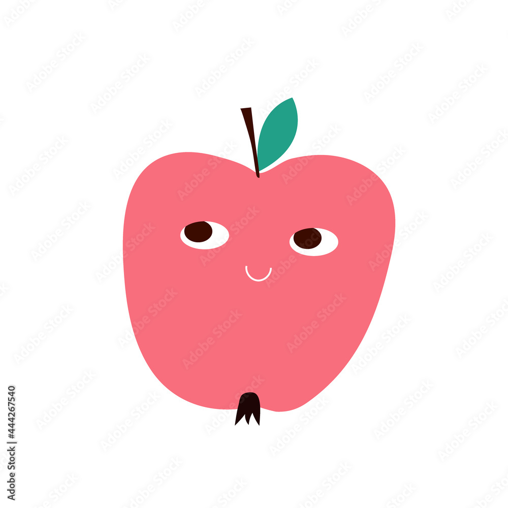Fototapeta premium Apple illustrated character. Cartoon fruit sticker print design..