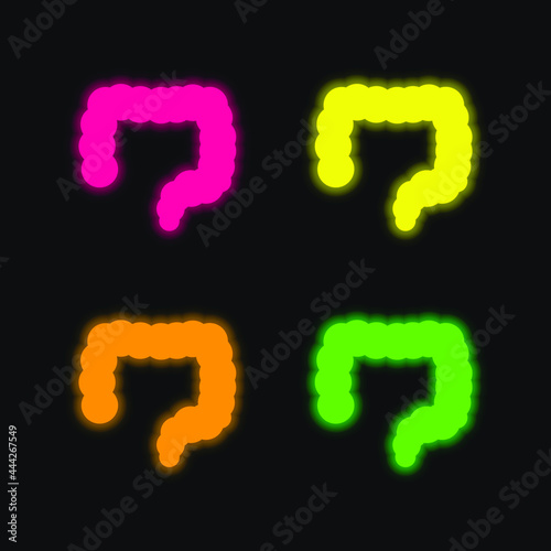 Big Intestines four color glowing neon vector icon