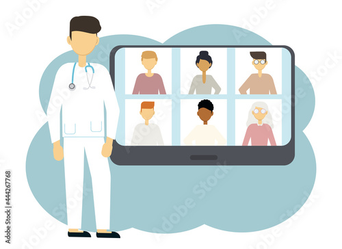 Illustration of online communication of a doctor with people