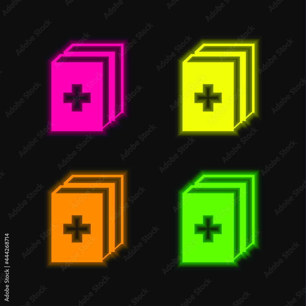 2 Medicine Kit four color glowing neon vector icon
