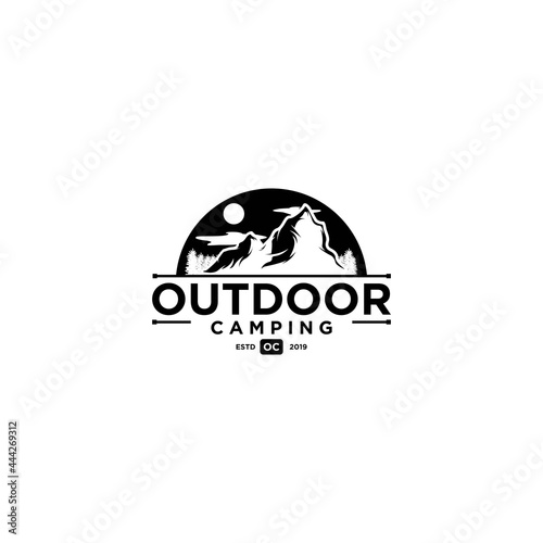 mountain outdoor camping logo design vector