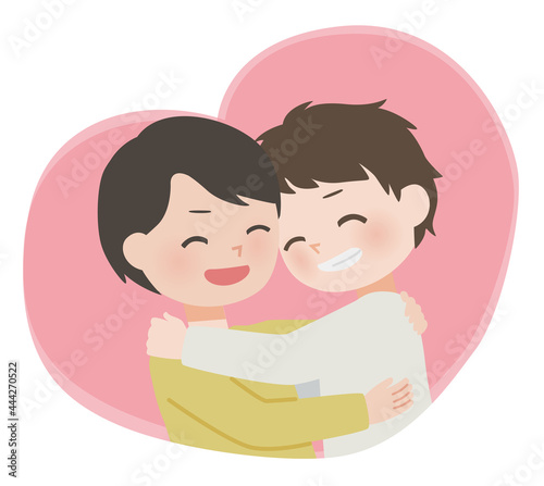 抱き合うゲイカップル　ハート枠