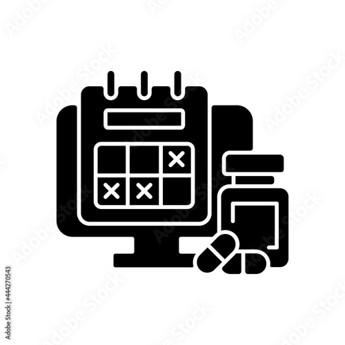 Tracking sick leave time black glyph icon. Scheduling days off for employee during illness. Worker management. Work monitoring. Silhouette symbol on white space. Vector isolated illustration