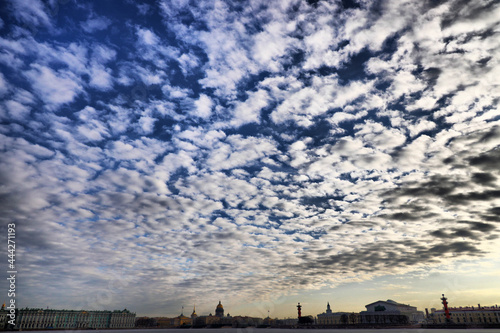 Cirrus clouds in the sky in St. Petersburg