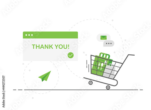 Order food online from your phone. Contactless food delivery. Home delivery during quarantine. Thank you for your purchase. Green. Flat design. Eps 10