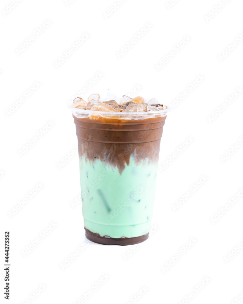 Mocha Coffee latte macchiato with mint syrup isolated on white background. Mocha Coffee latte macchiato with mint syrup isolated on white background.