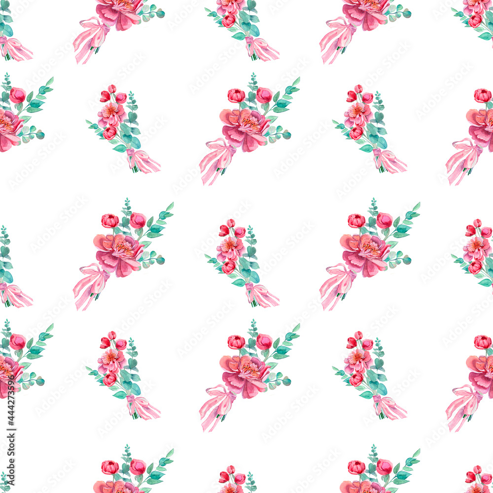 Peony Seamless Pattern floral pattern with peonies on light background, watercolor.