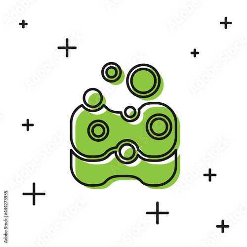 Black Sponge icon isolated on white background. Wisp of bast for washing dishes. Cleaning service concept. Vector