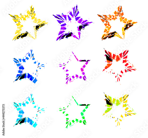 Set of abstract stars in different colors, design flat style vector illustration, isolated on white.